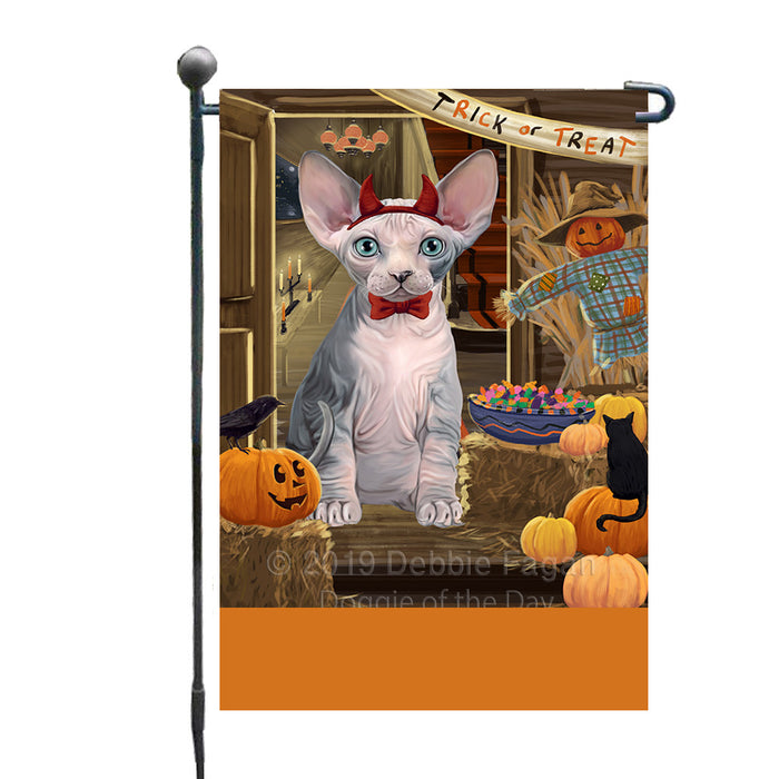 Personalized Enter at Own Risk Trick or Treat Halloween Sphynx Cat Custom Garden Flags GFLG-DOTD-A59743