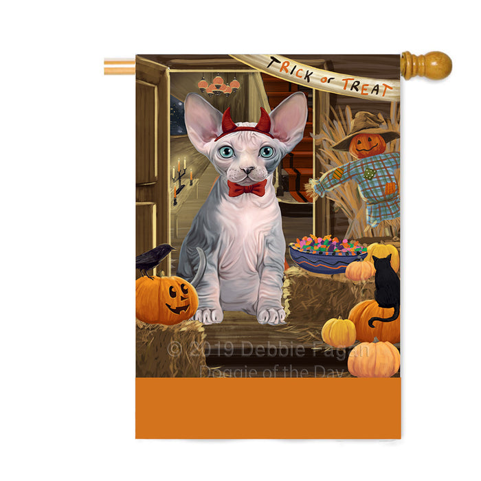 Personalized Enter at Own Risk Trick or Treat Halloween Sphynx Cat Custom House Flag FLG-DOTD-A59799