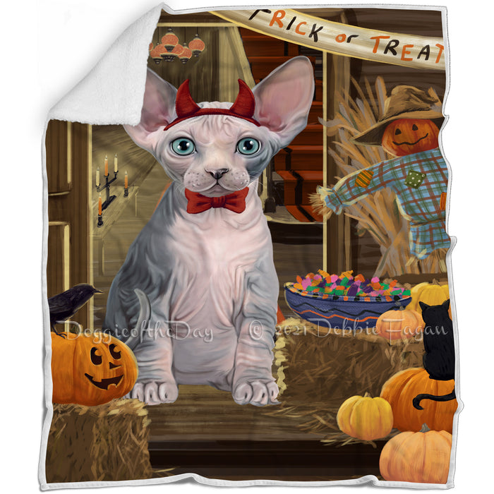 Enter at Own Risk Trick or Treat Halloween Sphynx Cat Blanket BLNKT97104