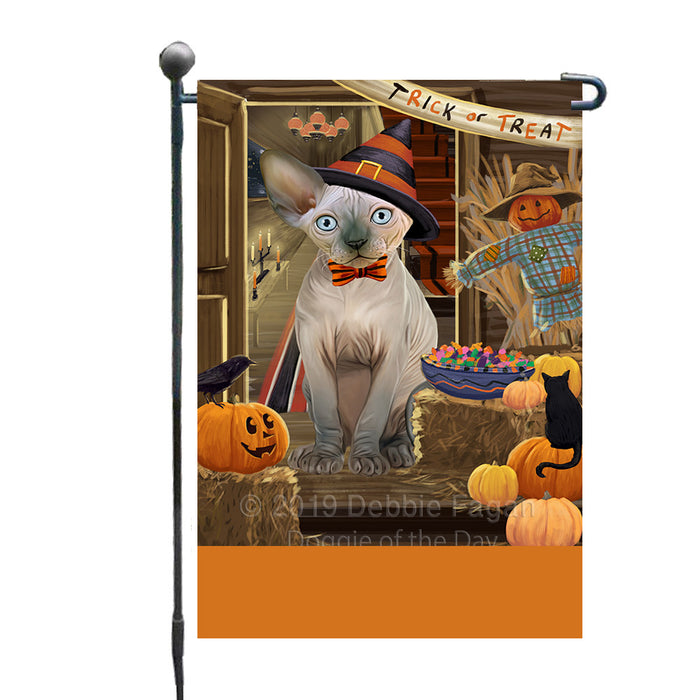Personalized Enter at Own Risk Trick or Treat Halloween Sphynx Cat Custom Garden Flags GFLG-DOTD-A59744