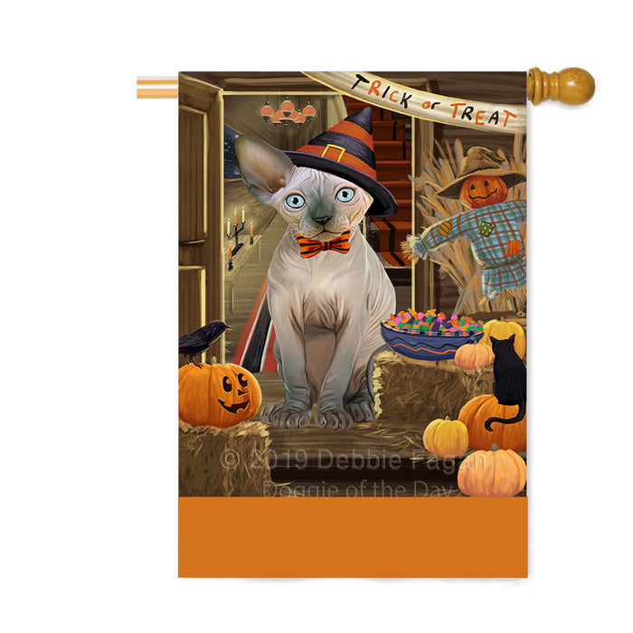 Personalized Enter at Own Risk Trick or Treat Halloween Sphynx Cat Custom House Flag FLG-DOTD-A59800