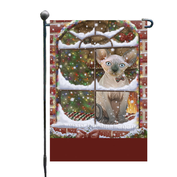 Personalized Please Come Home For Christmas Sphynx Cat Sitting In Window Custom Garden Flags GFLG-DOTD-A60209