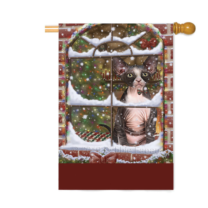 Personalized Please Come Home For Christmas Sphynx Cat Sitting In Window Custom House Flag FLG-DOTD-A60262