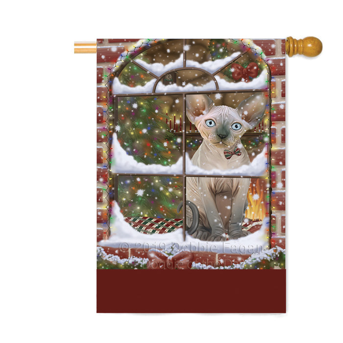 Personalized Please Come Home For Christmas Sphynx Cat Sitting In Window Custom House Flag FLG-DOTD-A60265