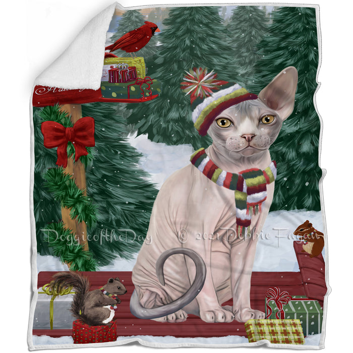 Merry Christmas Woodland Sled Sphynx Cat Blanket BLNKT114852