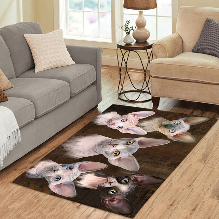 Rustic Sphynx Cats Area Rug