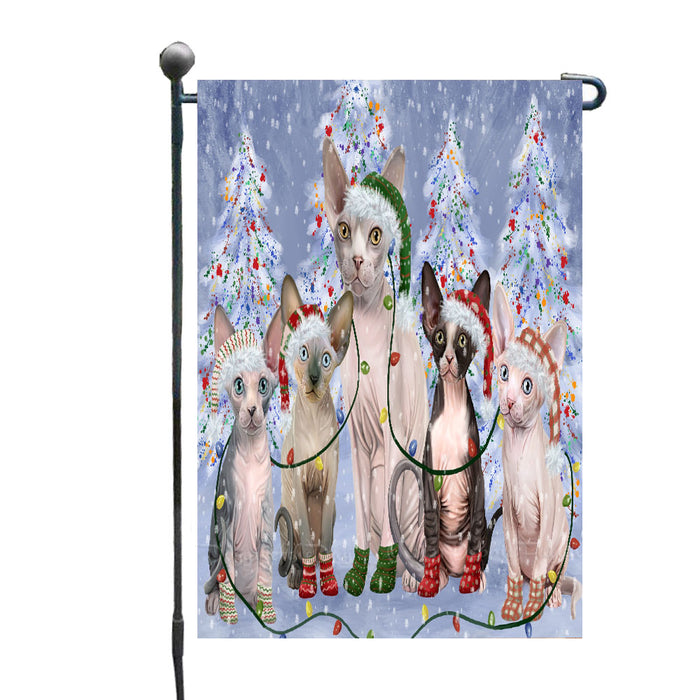 Christmas Lights and Sphynx Cats Garden Flags- Outdoor Double Sided Garden Yard Porch Lawn Spring Decorative Vertical Home Flags 12 1/2"w x 18"h