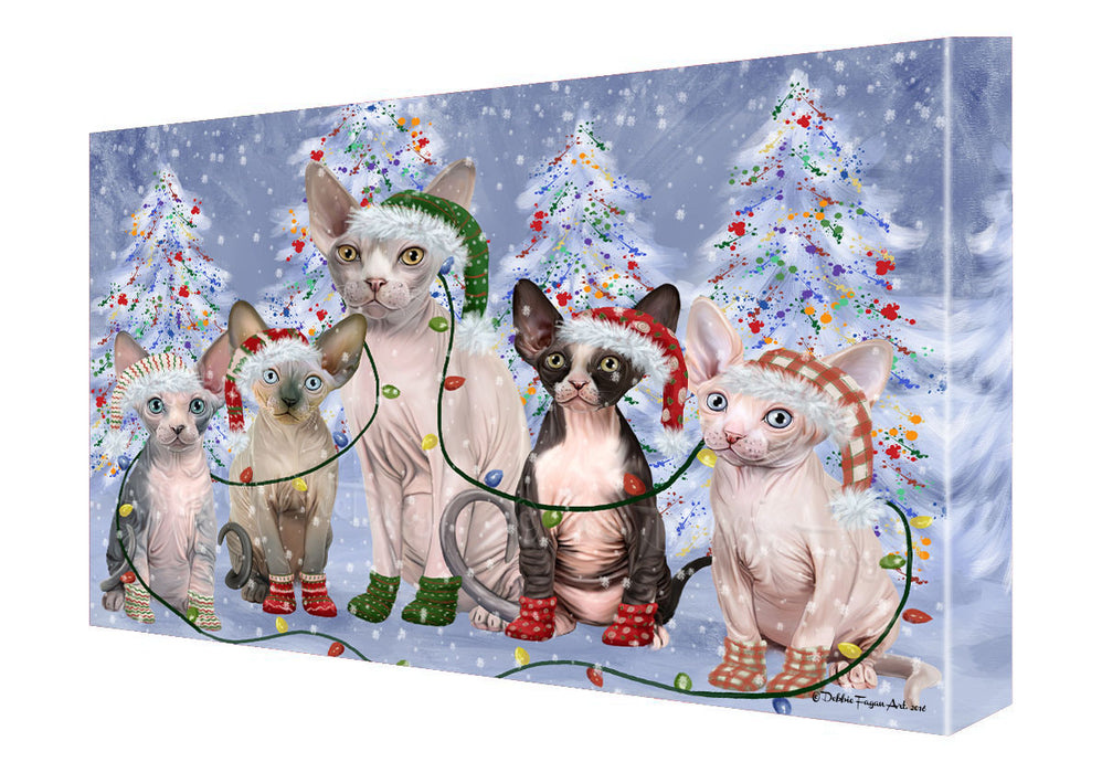 Christmas Lights and Sphynx Cats Canvas Wall Art - Premium Quality Ready to Hang Room Decor Wall Art Canvas - Unique Animal Printed Digital Painting for Decoration