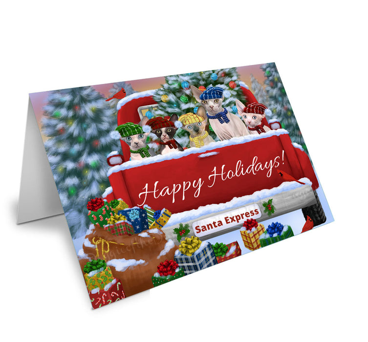 Christmas Red Truck Travlin Home for the Holidays Sphynx Cats Handmade Artwork Assorted Pets Greeting Cards and Note Cards with Envelopes for All Occasions and Holiday Seasons