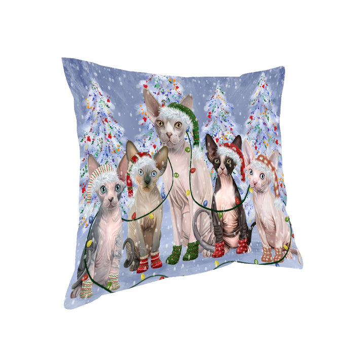 Christmas Lights and Sphynx Cats Pillow with Top Quality High-Resolution Images - Ultra Soft Pet Pillows for Sleeping - Reversible & Comfort - Ideal Gift for Dog Lover - Cushion for Sofa Couch Bed - 100% Polyester