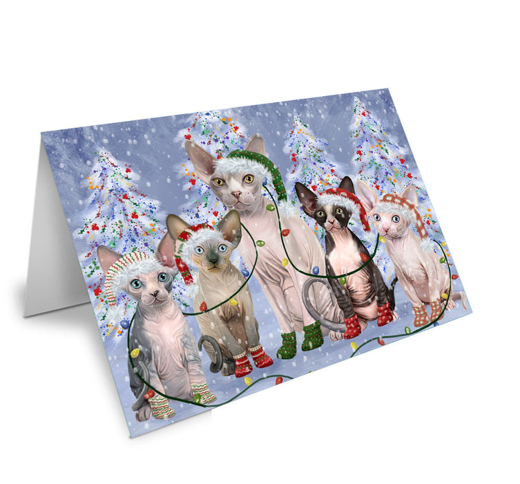 Christmas Lights and Sphynx Cats Handmade Artwork Assorted Pets Greeting Cards and Note Cards with Envelopes for All Occasions and Holiday Seasons