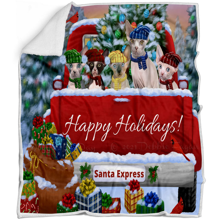 Christmas Red Truck Travlin Home for the Holidays Sphynx Cats Blanket - Lightweight Soft Cozy and Durable Bed Blanket - Animal Theme Fuzzy Blanket for Sofa Couch