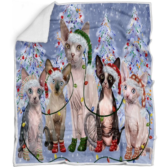Christmas Lights and Sphynx Cats Blanket - Lightweight Soft Cozy and Durable Bed Blanket - Animal Theme Fuzzy Blanket for Sofa Couch