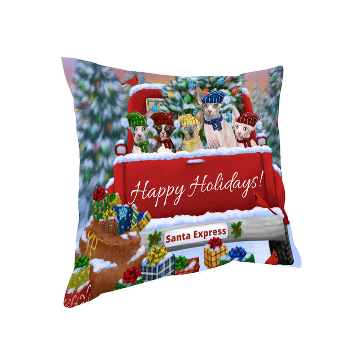 Christmas Red Truck Travlin Home for the Holidays Sphynx Cats Pillow with Top Quality High-Resolution Images - Ultra Soft Pet Pillows for Sleeping - Reversible & Comfort - Ideal Gift for Dog Lover - Cushion for Sofa Couch Bed - 100% Polyester
