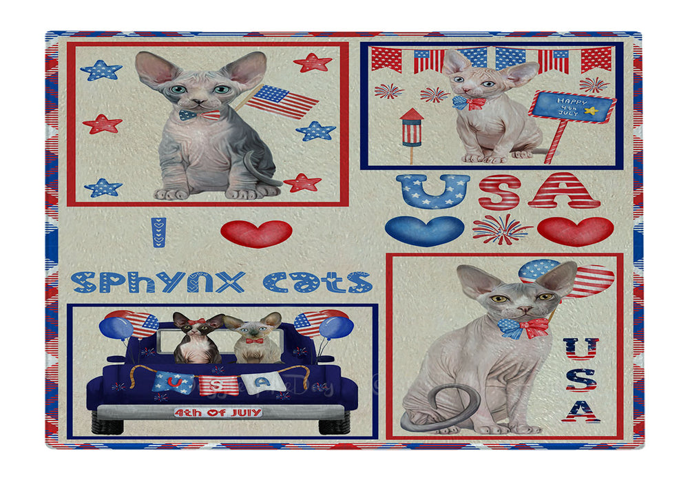 4th of July Independence Day I Love USA Sphynx Cats Cutting Board - For Kitchen - Scratch & Stain Resistant - Designed To Stay In Place - Easy To Clean By Hand - Perfect for Chopping Meats, Vegetables