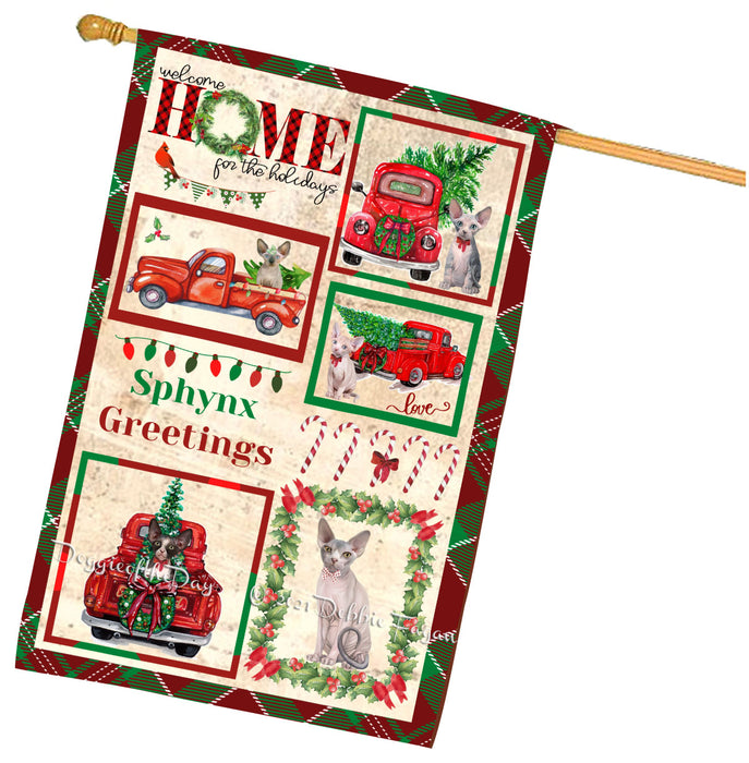 Welcome Home for Christmas Holidays Sphynx Cats House flag FLG67057