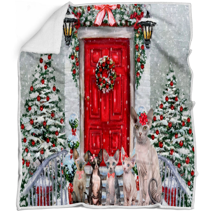 Christmas Holiday Welcome Sphynx Cats Blanket - Lightweight Soft Cozy and Durable Bed Blanket - Animal Theme Fuzzy Blanket for Sofa Couch