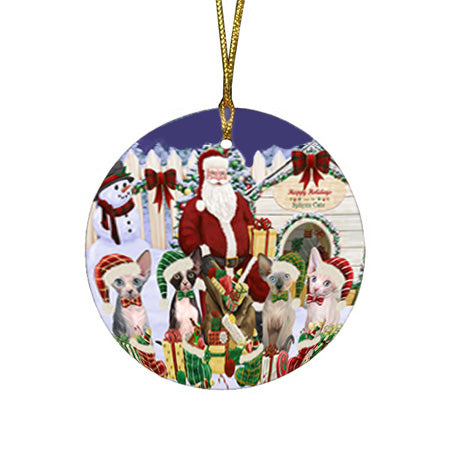 Christmas Dog House Sphynx Cats Round Flat Christmas Ornament RFPOR52601
