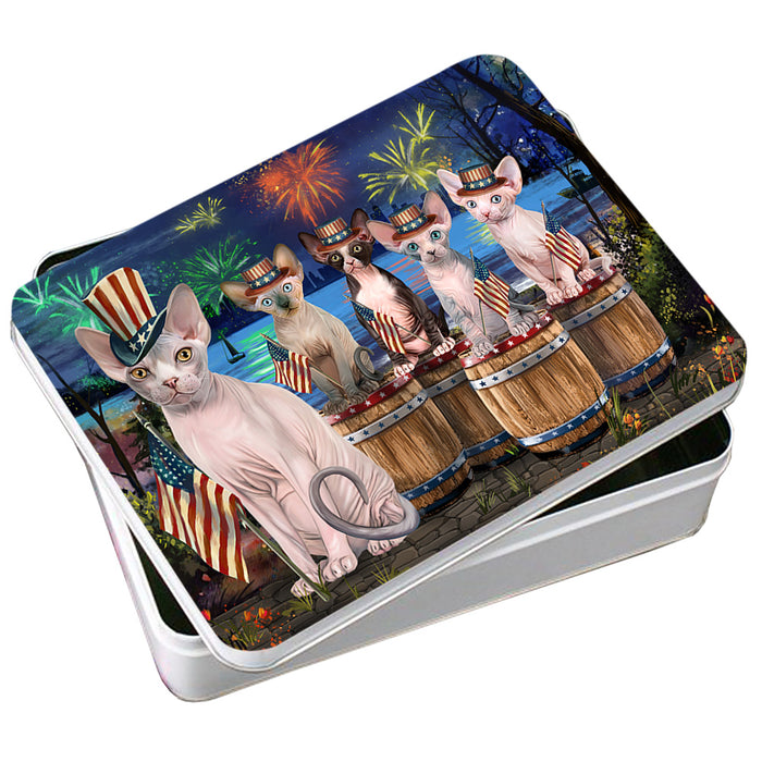 4th of July Independence Day Firework Sphynx Cats Photo Storage Tin PITN54060
