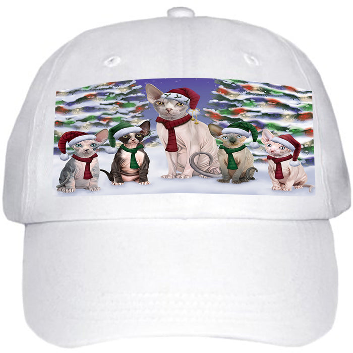 Sphynx Cats Christmas Family Portrait in Holiday Scenic Background Ball Hat Cap HAT61893