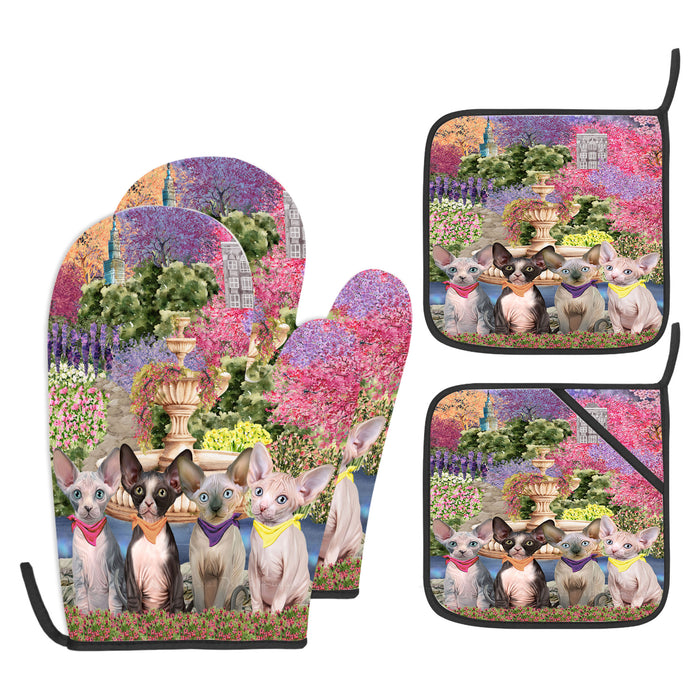 Sphynx Oven Mitts and Pot Holder Set: Explore a Variety of Designs, Personalized, Potholders with Kitchen Gloves for Cooking, Custom, Halloween Gifts for Cat  Mom