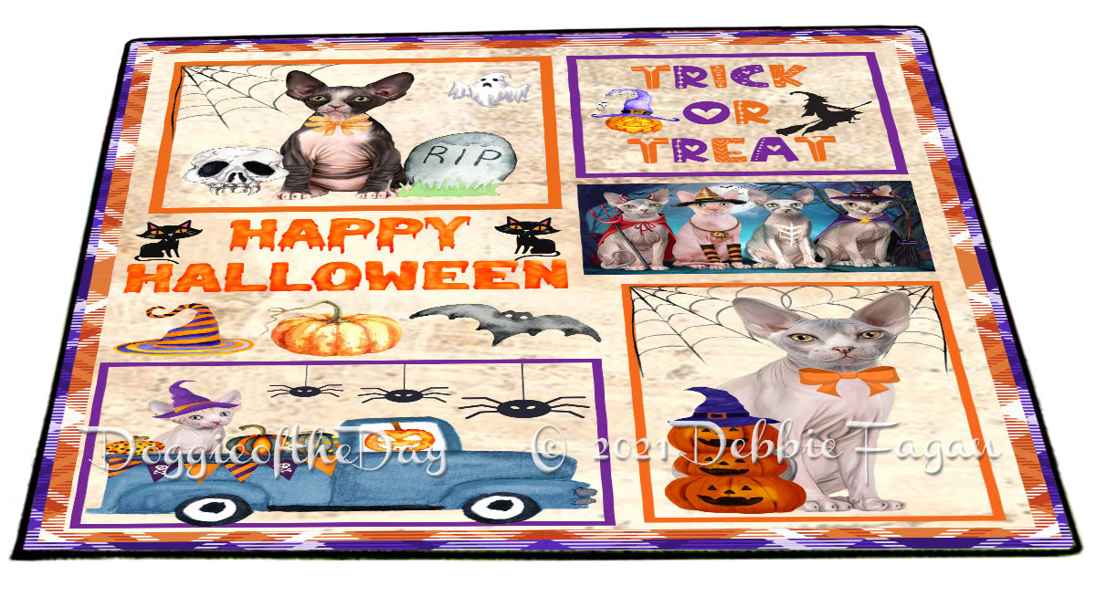 Happy Halloween Trick or Treat Sphynx Cats Indoor/Outdoor Welcome Floormat - Premium Quality Washable Anti-Slip Doormat Rug FLMS58228