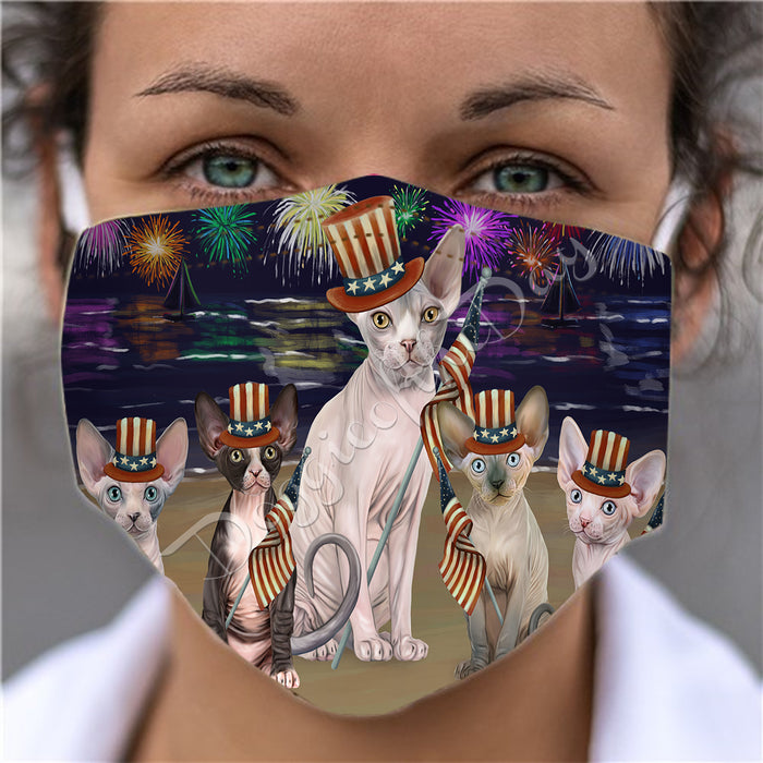 4th of July Independence Day Sphynx Cats Face Mask FM49446