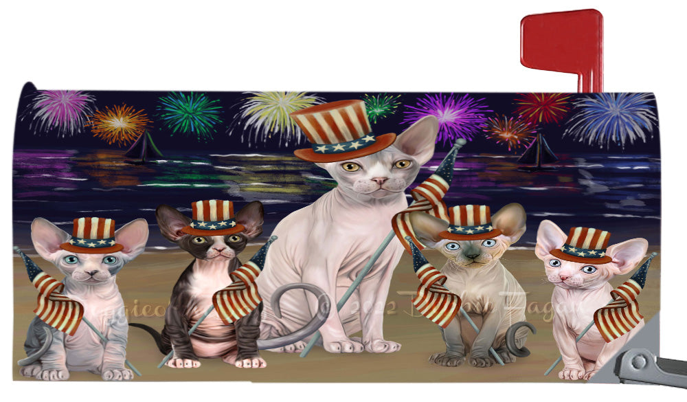 4th of July Independence Day Sphynx Cats Magnetic Mailbox Cover Both Sides Pet Theme Printed Decorative Letter Box Wrap Case Postbox Thick Magnetic Vinyl Material