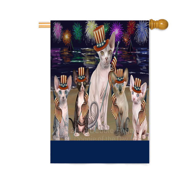 Personalized 4th of July Firework Sphynx Cats Custom House Flag FLG-DOTD-A58165