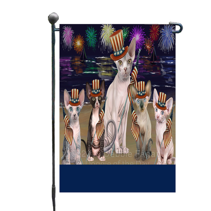 Personalized 4th of July Firework Sphynx Cats Custom Garden Flags GFLG-DOTD-A58109