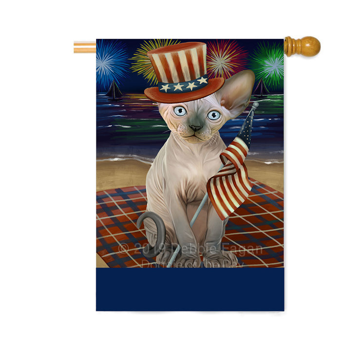 Personalized 4th of July Firework Sphynx Cat Custom House Flag FLG-DOTD-A58166