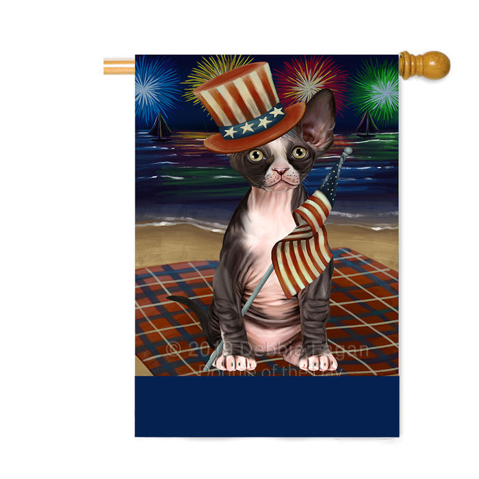 Personalized 4th of July Firework Sphynx Cat Custom House Flag FLG-DOTD-A58167