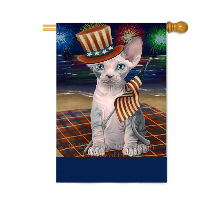 Personalized 4th of July Firework Sphynx Cat Custom House Flag FLG-DOTD-A58168