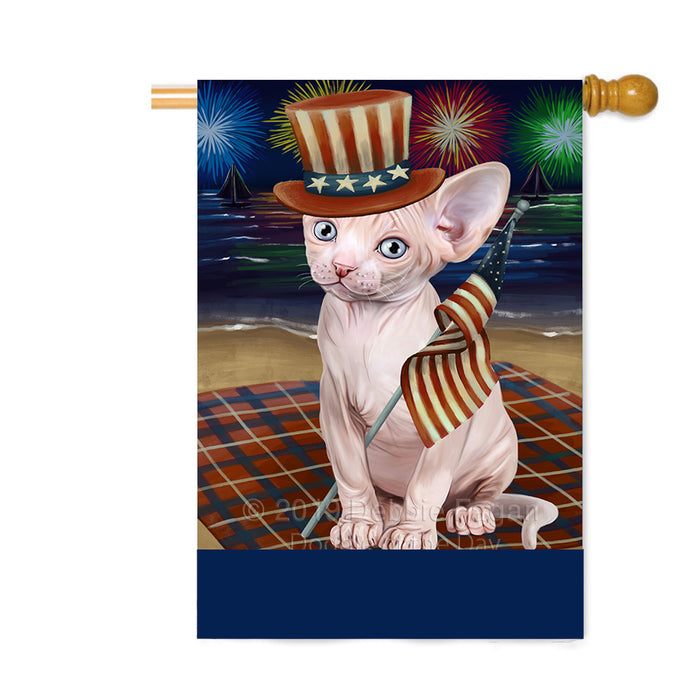 Personalized 4th of July Firework Sphynx Cat Custom House Flag FLG-DOTD-A58169