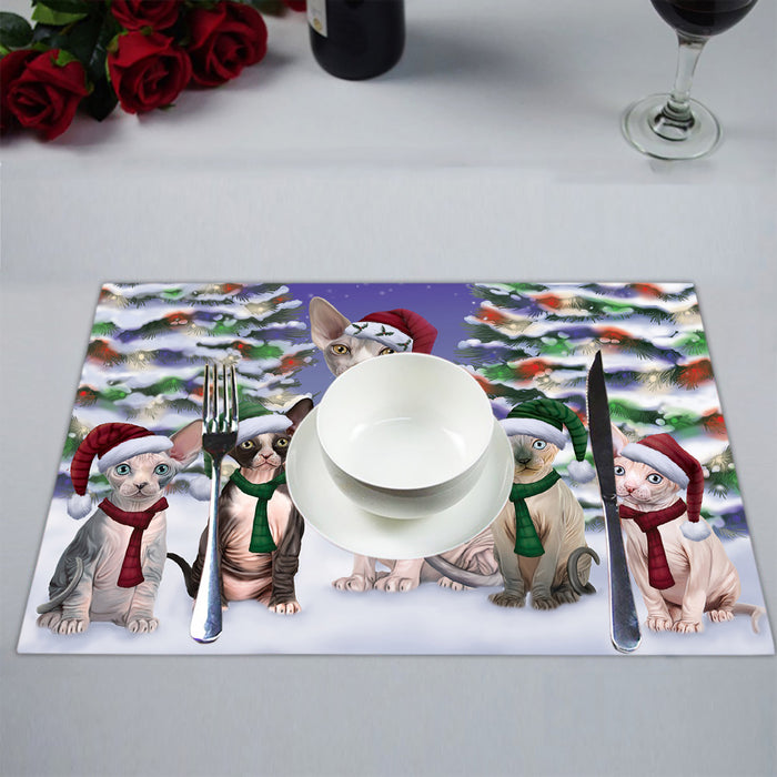 Sphynx Cats Christmas Family Portrait in Holiday Scenic Background Placemat