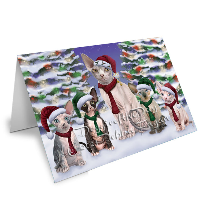 Christmas Family Portrait Sphynx Cat Handmade Artwork Assorted Pets Greeting Cards and Note Cards with Envelopes for All Occasions and Holiday Seasons