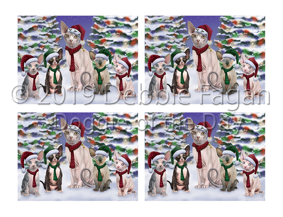 Sphynx Cats Christmas Family Portrait in Holiday Scenic Background Placemat