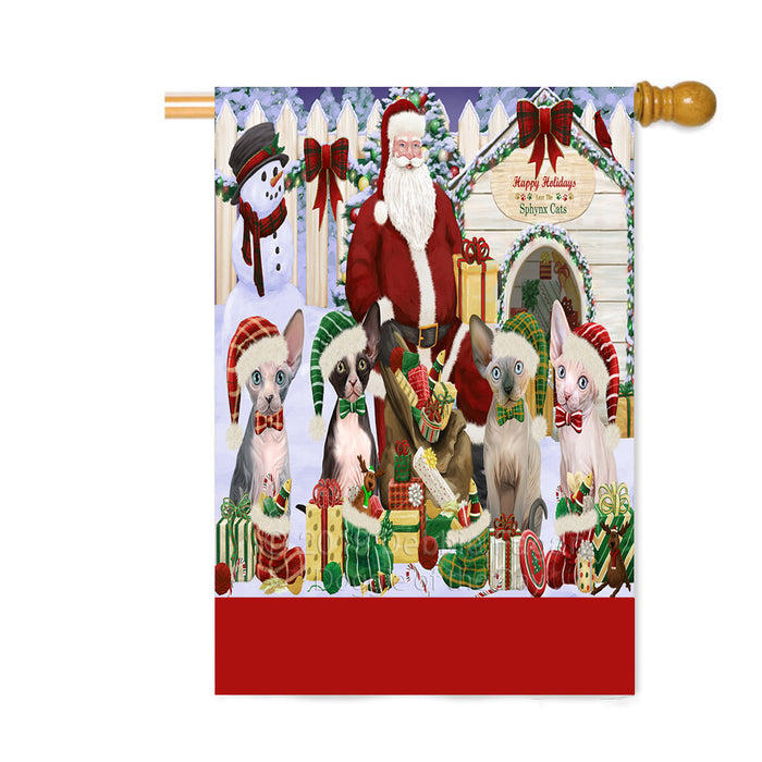 Personalized Happy Holidays Christmas Sphynx Cats House Gathering Custom House Flag FLG-DOTD-A58616