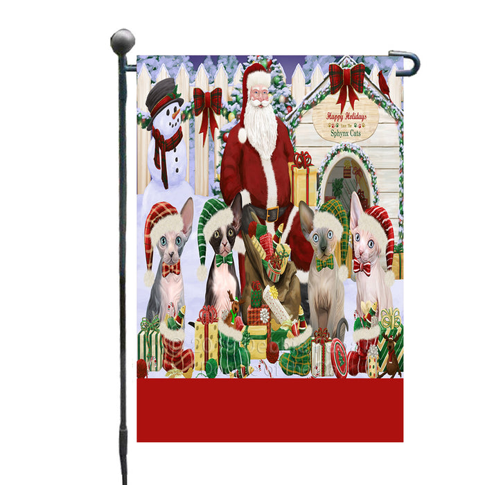 Personalized Happy Holidays Christmas Sphynx Cats House Gathering Custom Garden Flags GFLG-DOTD-A58560