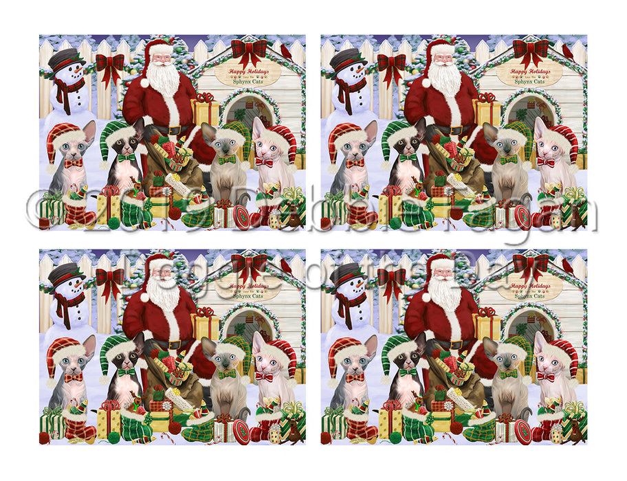 Happy Holidays Christmas Sphynx Cats House Gathering Placemat