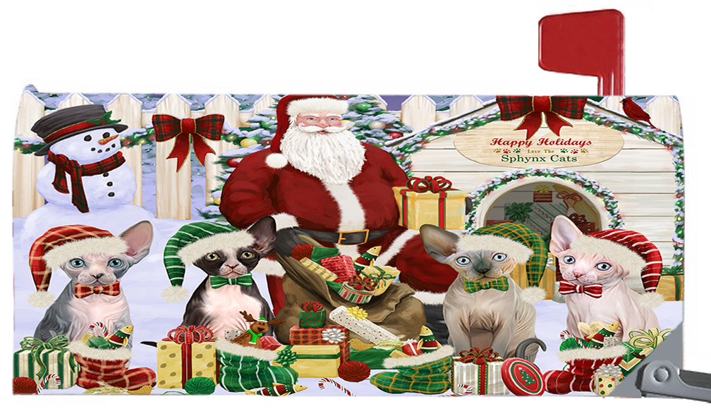 Happy Holidays Christmas Sphynx Cats House Gathering 6.5 x 19 Inches Magnetic Mailbox Cover Post Box Cover Wraps Garden Yard Décor MBC48849