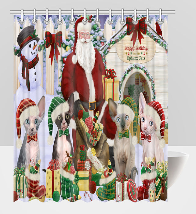 Happy Holidays Christmas Sphynx Cats House Gathering Shower Curtain