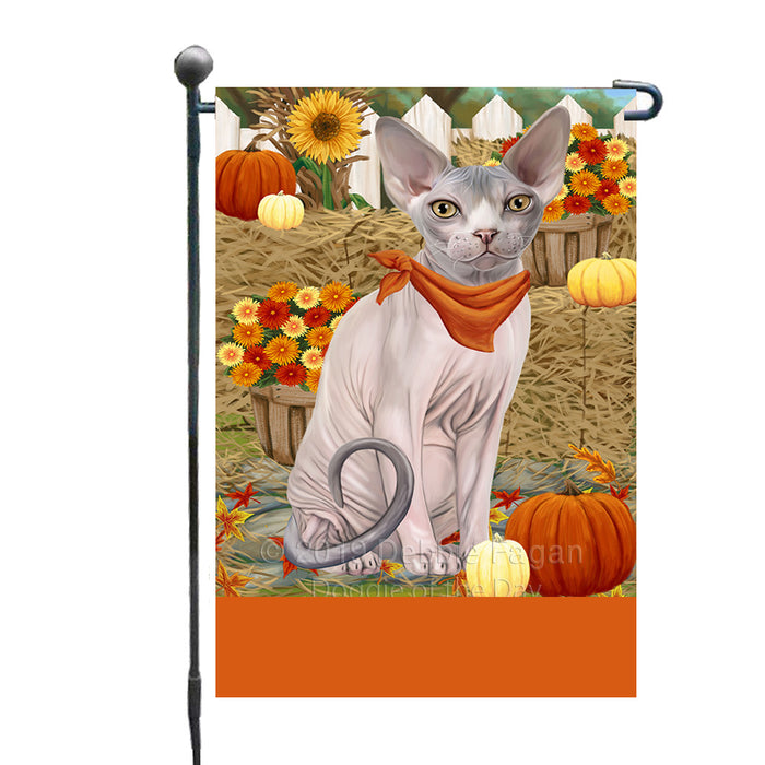 Personalized Fall Autumn Greeting Sphynx Cat with Pumpkins Custom Garden Flags GFLG-DOTD-A62067