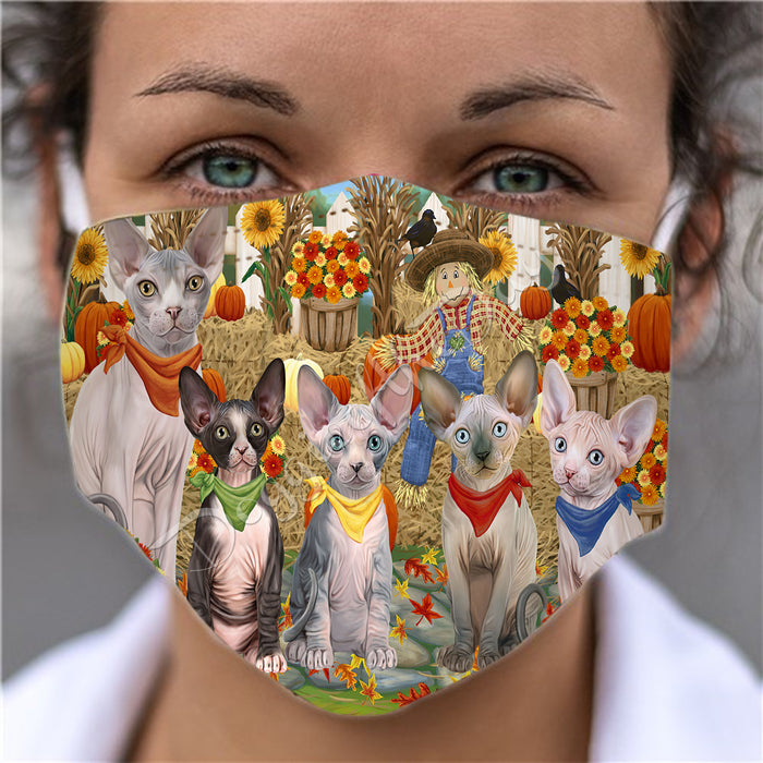 Fall Festive Harvest Time Gathering  Sphynx Cats Face Mask FM48575