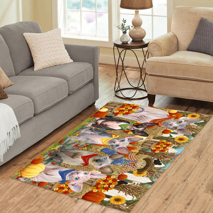 Fall Festive Harvest Time Gathering Sphynx Cats Area Rug