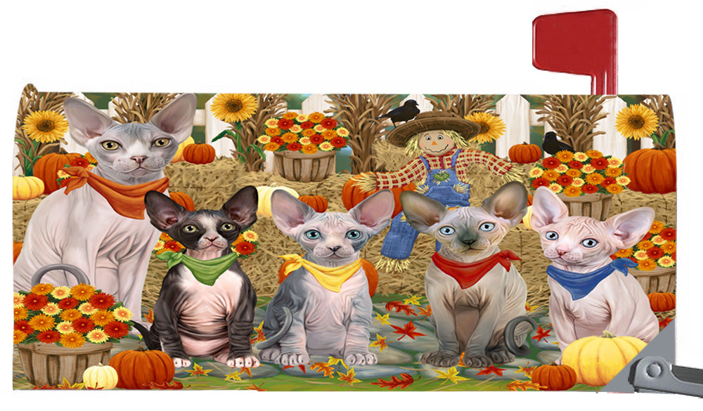 Fall Festive Harvest Time Gathering Sphynx Cats 6.5 x 19 Inches Magnetic Mailbox Cover Post Box Cover Wraps Garden Yard Décor MBC49119
