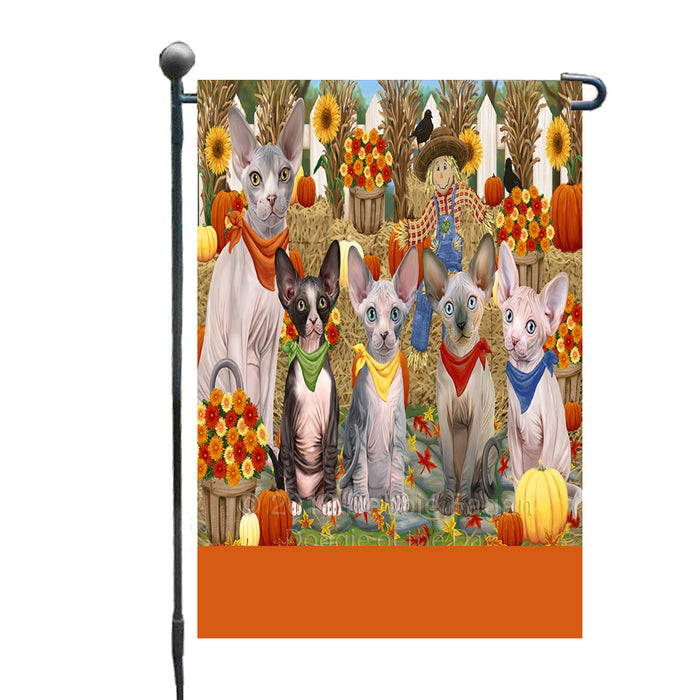 Personalized Fall Festive Gathering Sphynx Cats with Pumpkins Custom Garden Flags GFLG-DOTD-A62068