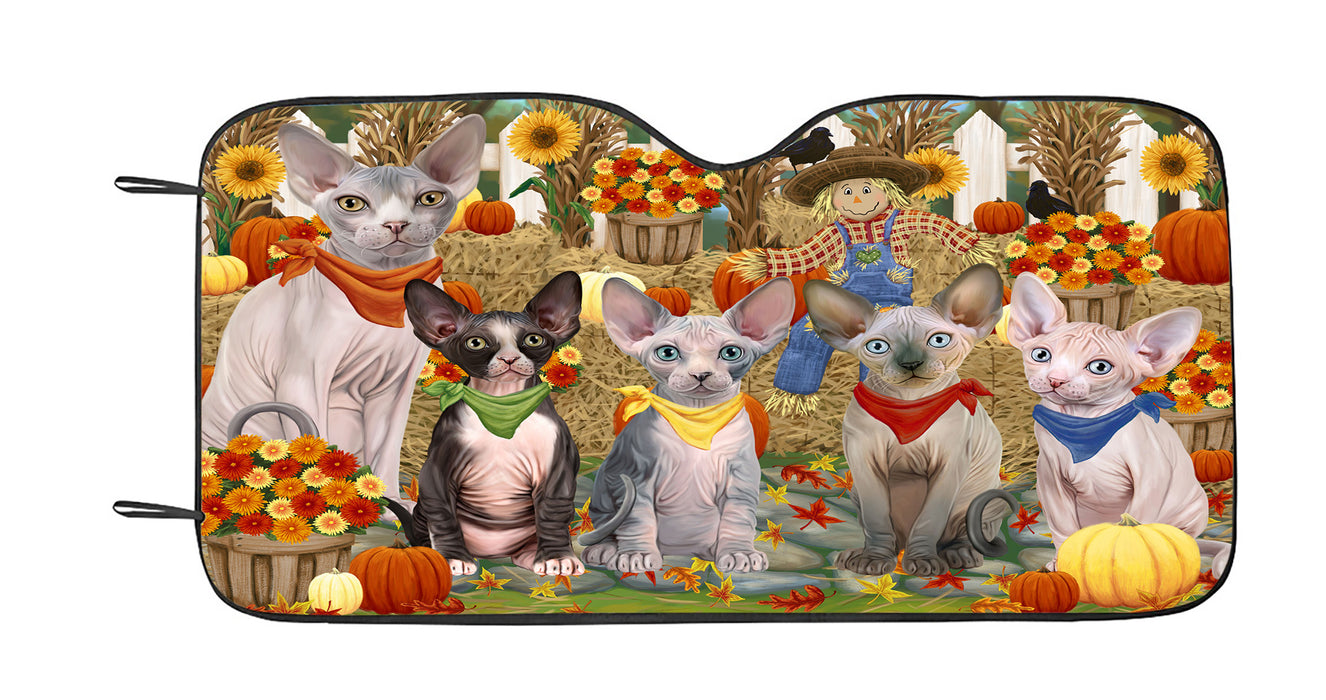 Fall Festive Harvest Time Gathering Sphynx Cats Car Sun Shade