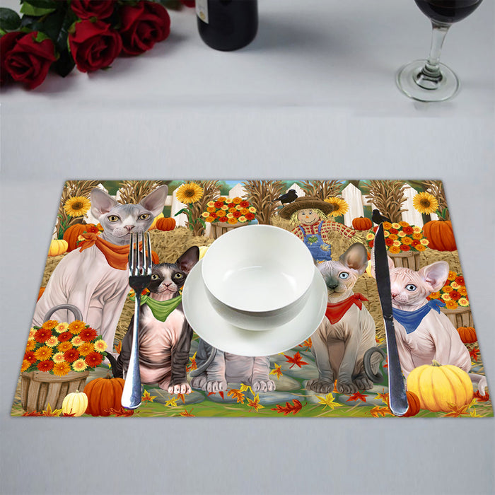 Fall Festive Harvest Time Gathering Sphynx Cats Placemat