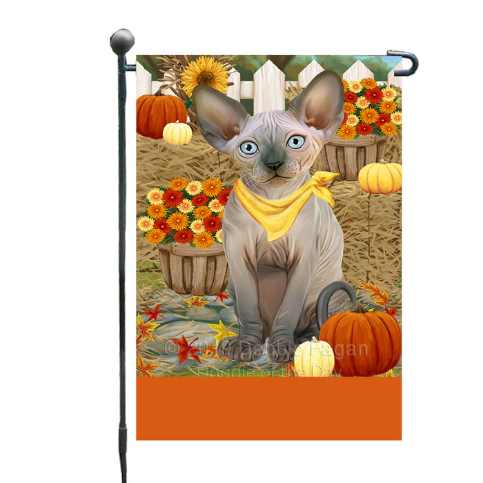 Personalized Fall Autumn Greeting Sphynx Cat with Pumpkins Custom Garden Flags GFLG-DOTD-A62069